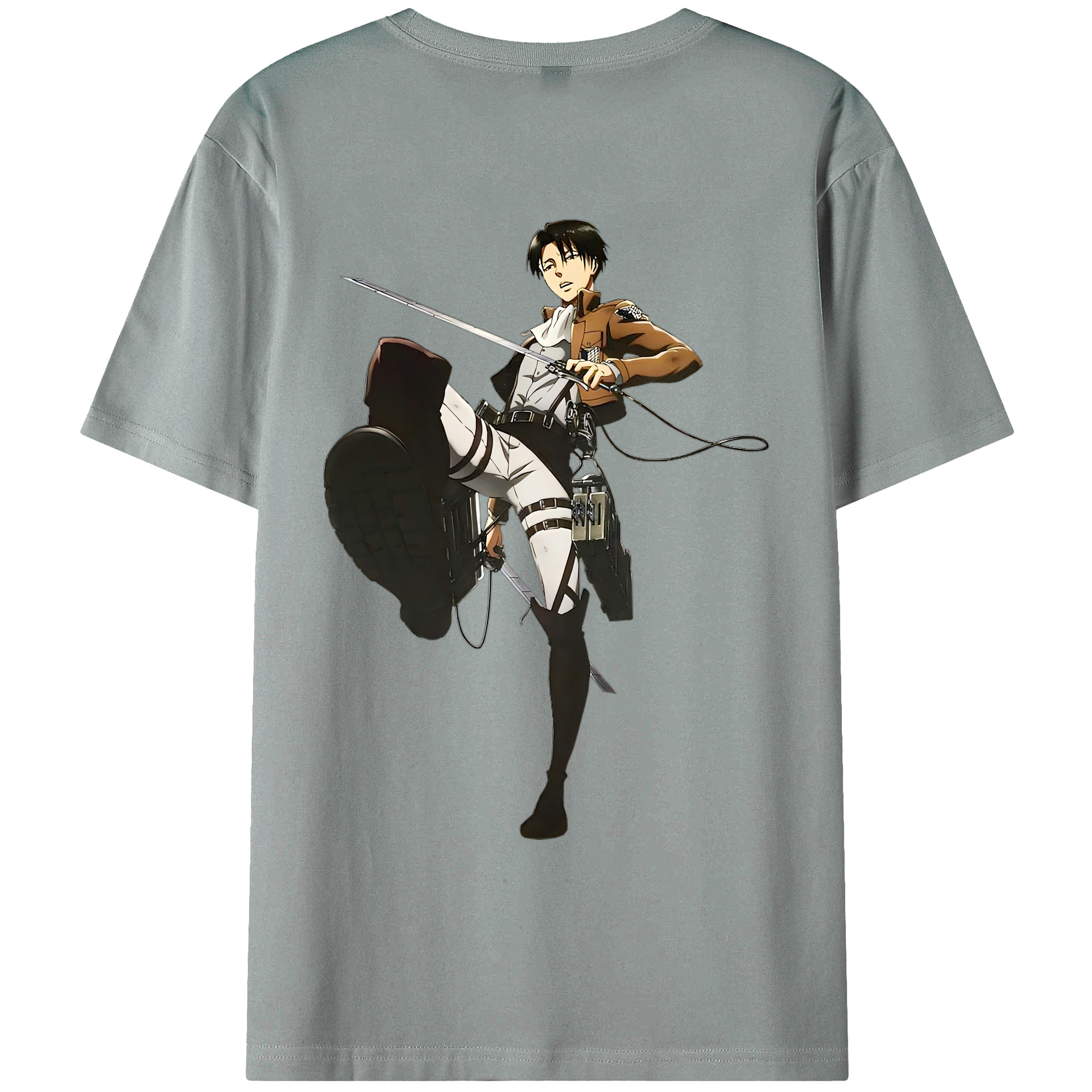 （画像用） 進撃の巨人 リヴァイ·アッカーマン Attack on Titan Levi Ackerman 綿100％ メンズ半袖Tシャツ（バックプリント） 通気性